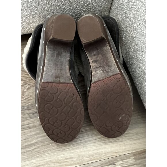 UGG Lynnea Shearling Studded boots Charcoal Grey, wooden heels SZ: 8 - Picture 6 of 8
